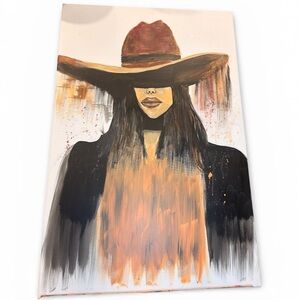 Enigmatic Woman in Hat Canvas Art - Black, Brown, Orange